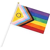 50 Pack New Intersex Progress Rainbow Pride Small Mini Hand Held Stick Flag,USA American Rainbow Flag,New Intersex Progress Party Decorations Supplies For Parades.