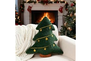 Artmag Christmas Pillow, Decorative Christmas Tree Pillow Stuffed Tree Shaped Embroidered Star Ball Bedroom Xmas Plush for Party Home Decorations 15.5" x 14.5" Green