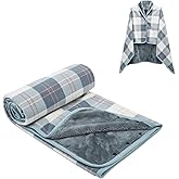 forestfish Fleece Wearable Blanket, Plaid Lap Blanket Comfy Poncho Throw with Buttons for Bed Sofa Office