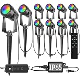 SUNTHIN 10 Pack Outdoor RGBW Landscape Lights, Color Changing Spot Uplights | Dusk to Dawn Sensor Controller with Remote, IP65 Waterproof Outdoor LED Yard Lights for Garden, Trees &amp; Pathway