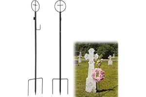 WENFAN Cemetery Wreath Holder Christmas Headstone Wreath Hanger 36" Black Metal Wreath Stake with Cross 3 Pronged Gravestone Wreath Stand for Christmas Easter Memorial Day Graveside Decor (2 Pack)