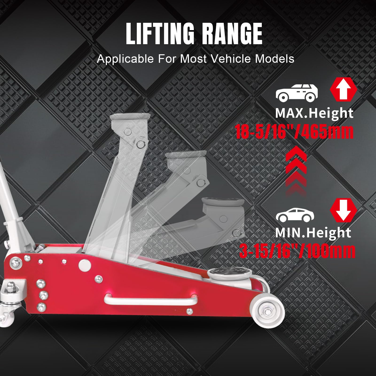 BIG RED AT830011LR Torin Hydraulic Low Profile Aluminum and Steel Racing Floor Jack with Dual Piston Quick Lift Pump, 3 Ton (6,000 lb) Capacity, Red