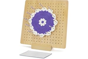 LAMXD 8.5 Inch Crochet Blocking Board - Granny Square Blocking Board with 15 Stainless Steel Rod Pins for Knitting and Crochet Projects, Bamboo Wooden Board for Knitting Crochet and Granny Squares