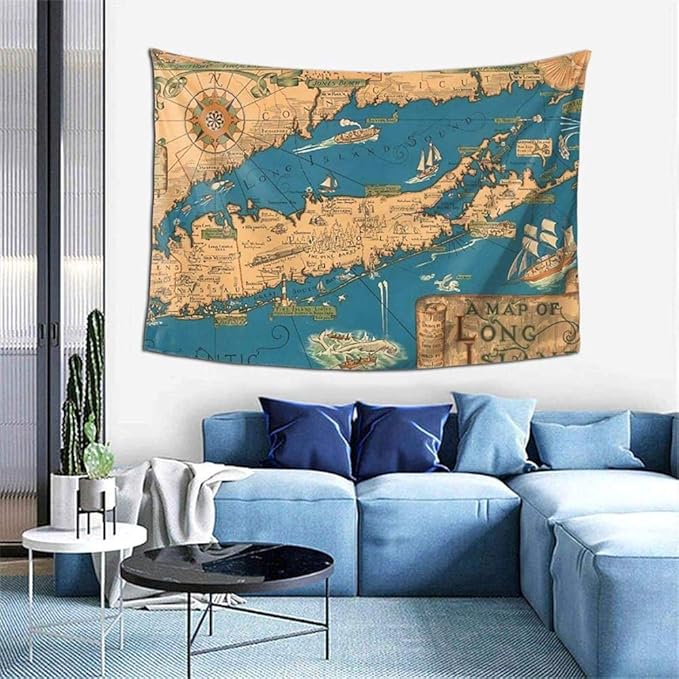 Amazon.com: N-L Tapestry Wall Hanging 1953 Long Island map Tapestry