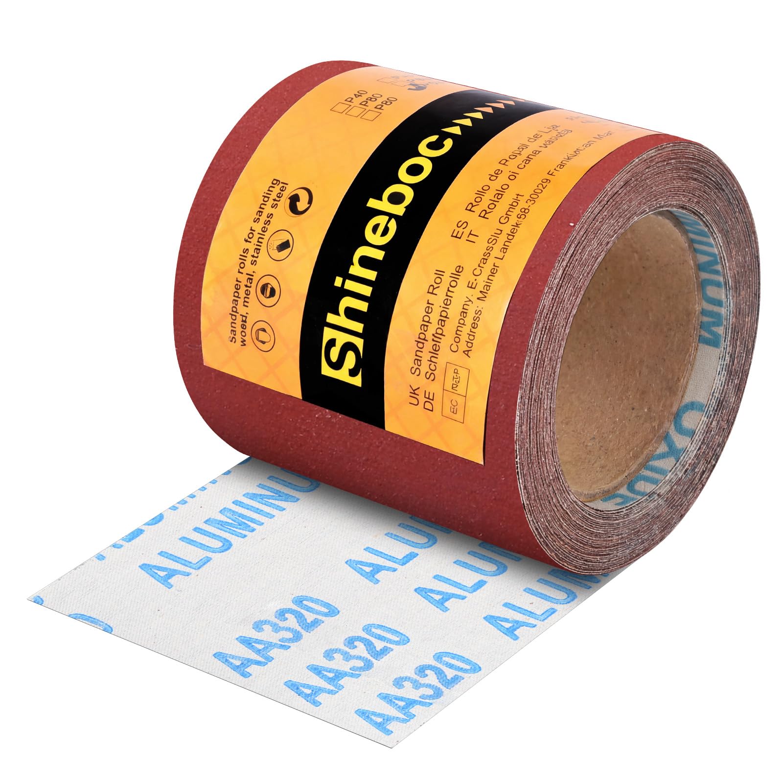Shineboc Sandpaper Roll 320 Grit, 115mm x 10m Emery Cloth Sanding Rolls for Wood Metal Stainless Steel Hand Sanders
