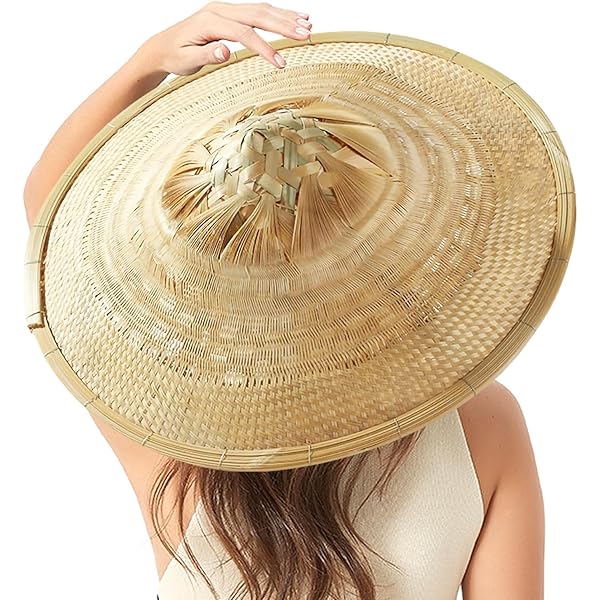 xihexi Handmade Bamboo Sun Hat Straw Hat Dia.19 Inches Depth 5