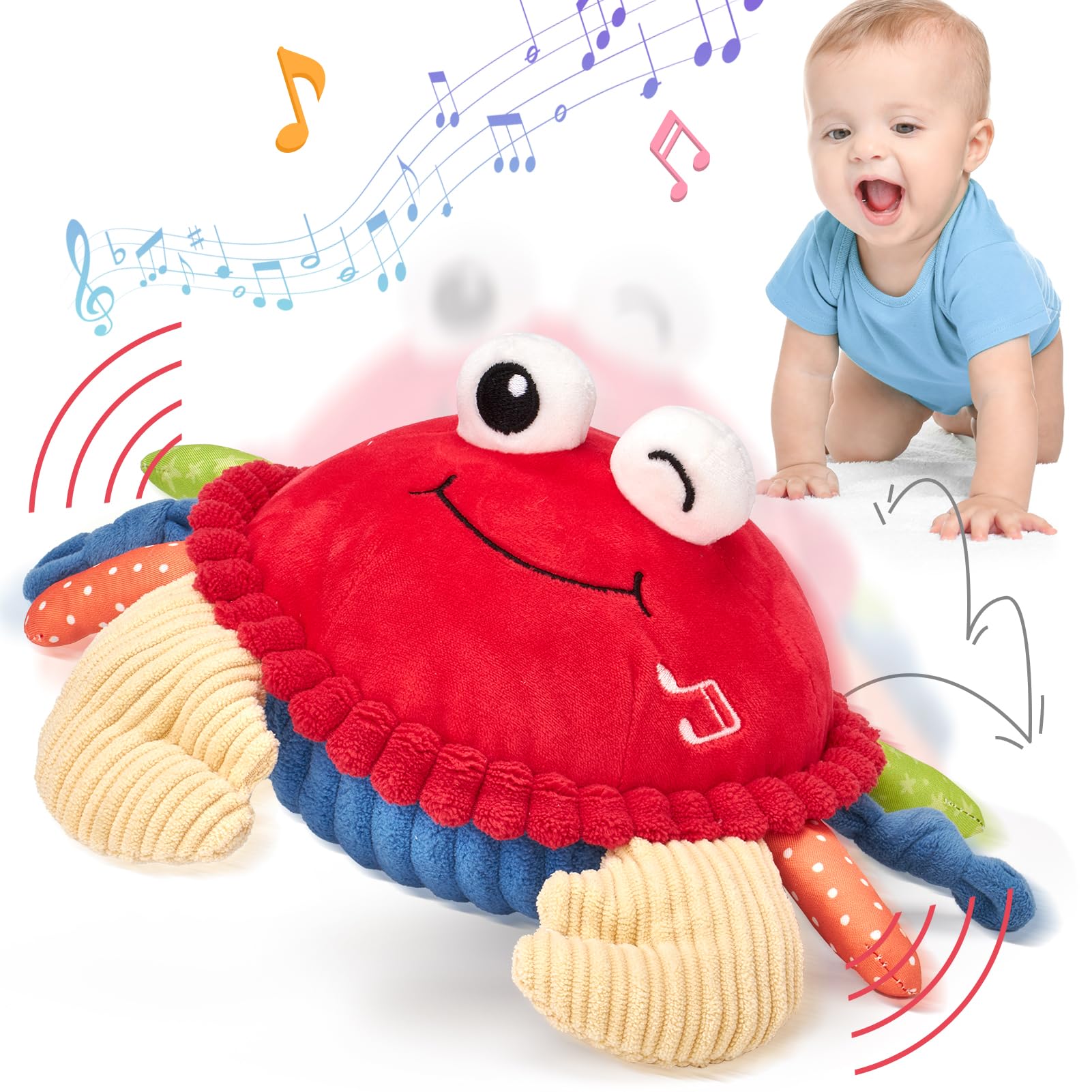 hahaland Baby Toys 12-18 Months - Crawling Musical Dancing Walking Moving Bouncing Learning Crab Tummy Time Toy Sensory Toddler Travel Toys for 1-3 Year Old Christmas Birthday Gifts Stocking Stuffers