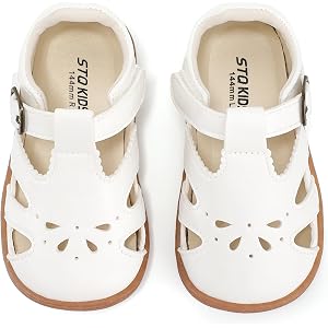 STQ Toddler Girl Sandals Summer Mary Jane Dress Shoes for School & Wedding | Closed-Toe & Wide Toe Box for Chubby Feet, Hook