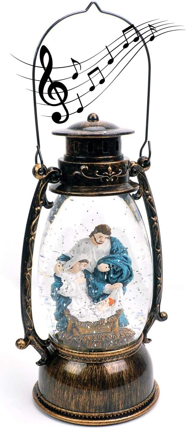 Snow Globes - Evelyne GMT-10316-M Jesus Christ Nativity Christmas Snow Globes Musical - Battery or USB Operated LED Lighted Swirling Glitter Water Lantern - Christmas Decorations for The Home