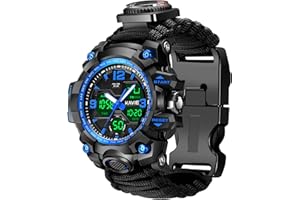 SMILKAT 23-in-1 Survival Military Digital Watch, Mens Tactical Multi-Functional and Adjustable Wristband Outdoors Waterproof Sports Watches with Compass Paracord Band