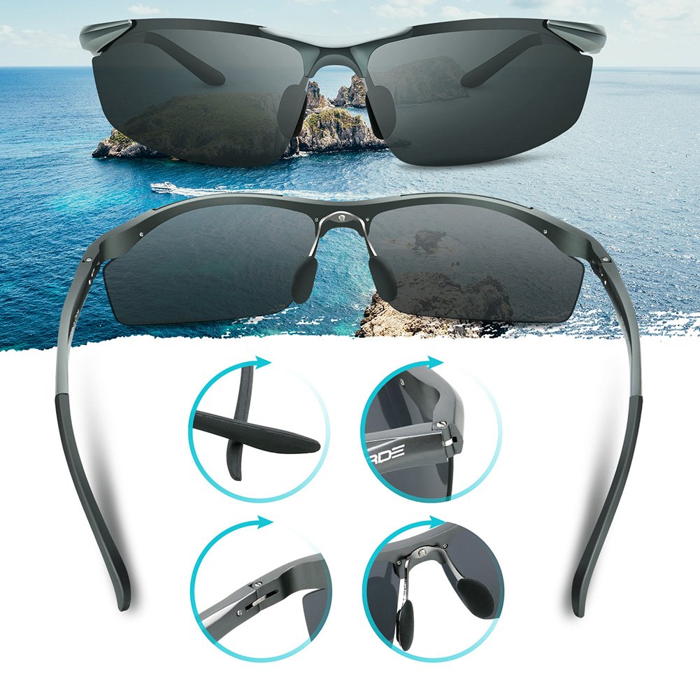 Paerde Men's Polarized Sports Sunglasses for Men Women Running Fishing Driving Golf Glasses Metal Frame PA01 (Gray)