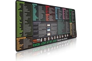 Pixiecube Excel Shortcut Keys Mouse Pad - Extended Large XL Cheat Sheet Gaming Mousepad | PC Office Spreadsheet Keyboard Mat | Non-Slip Stitched Edge