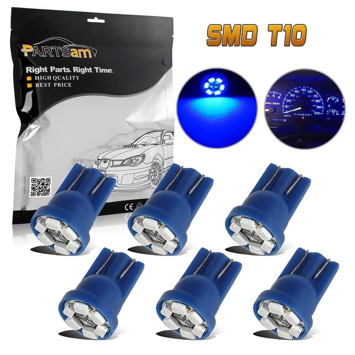Partsam T10 194 2825 LED Light Bulb 168 LED Bulbs Bright Instrument Panel Gauge Cluster Dashboard LED Light Bulbs Set 6Pcs-Blue