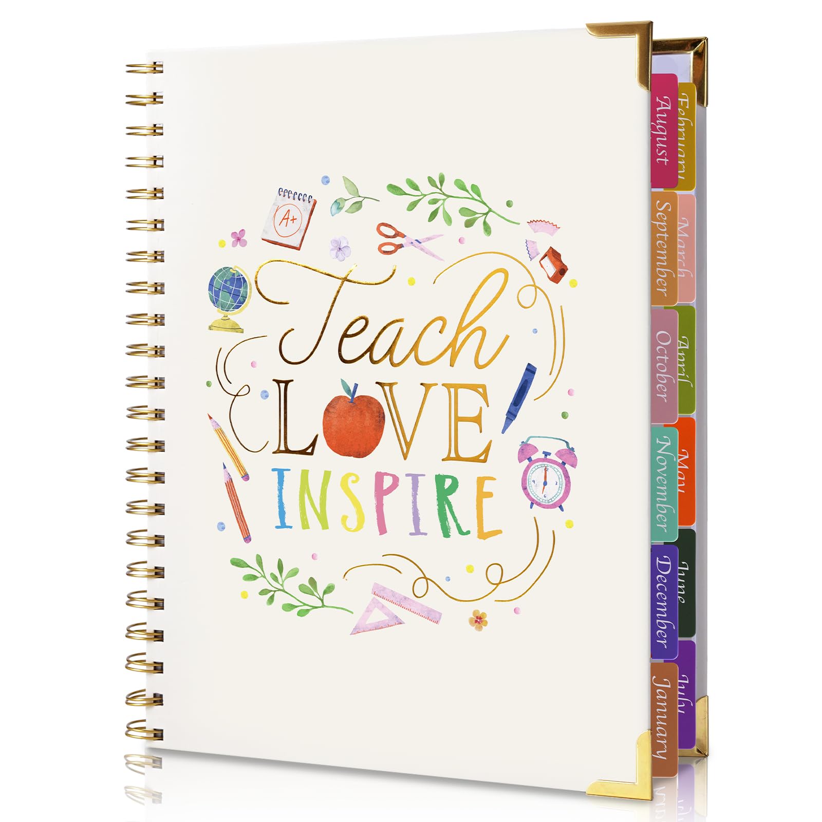Photo 1 of Teacher Planner 2025-2026 Academic Year, Weekly & Monthly Teacher Lesson Planner from AUG. 2025-JUL. 2026, Storage Pocket, Gold Foil Cover, Monthly Quotes?Stickers, Laminated Tabs?8.5" x 11"?