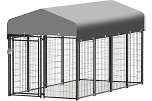 Magshion Dog Crate for Medium Dogs with Waterproof Cover, Outdoor Heavy-Duty Wire Dog Kennel Play Pen with Lockable Door Backyard Puppy Playpen Chicken Run House Enclosure 4 x 8-1/3 x 4-2/3 ft