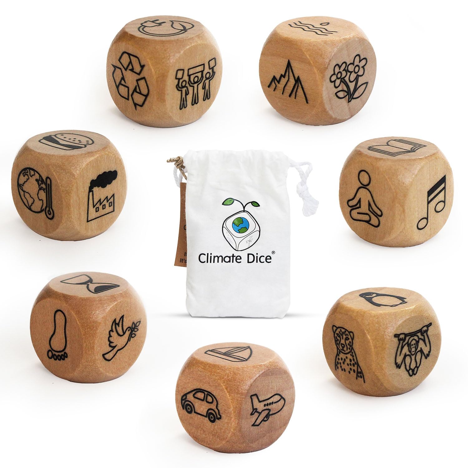 Storytelling Wooden Dice Games for Kids & Adults | Climate Change Theme Educational Games for Kids | 7 pcs Sustainable Story Dice Set | Eco-Friendly Toy Gift | Promotes Creativity & Imagination