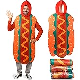 Mepase 3 Sets Halloween Hot Dog Costume for Adults Funny Footlong Sausage Suit Unisex Food Outfit for Men Women Adults