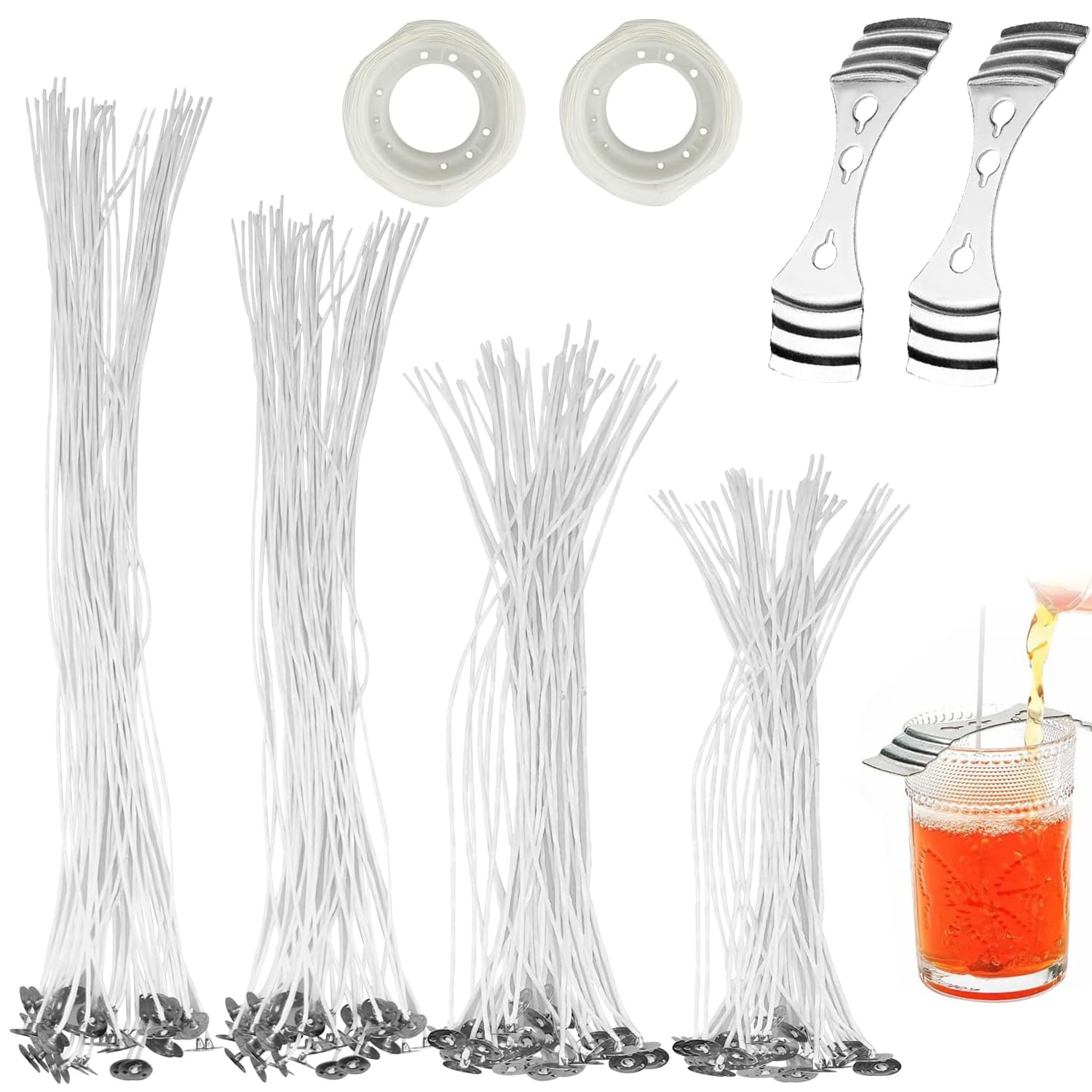 100 Pcs Extended Candle Wick, Candle Wicks,Candle Making Kit For Making Candles 25,30,35,40 cm(25 Each) With 2pcs Stainless Steel Wick Fixed Holder,200 Double-Sided Dots Stickers,For Diy Candle Making