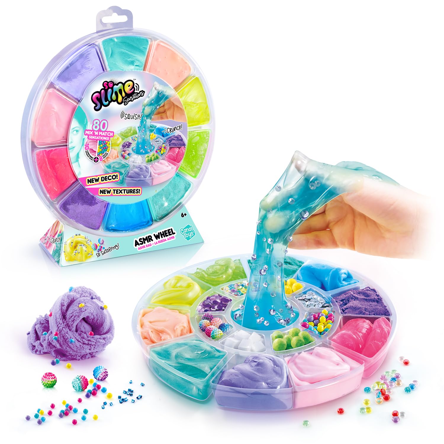 Canal Toys – So Slime – ASMR Wheel - Multicolour Slime Wheel to Combine with 10 Textures and 8 Decorations, 80 Mix and Match Combinations - ASMR Experience and Creative Game for Children 6 Years+