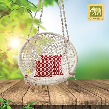 Curio Centre Round Cotton Home Swing & Hammock Chair (145 Cm X 57 Cm X 43 Cm, White)