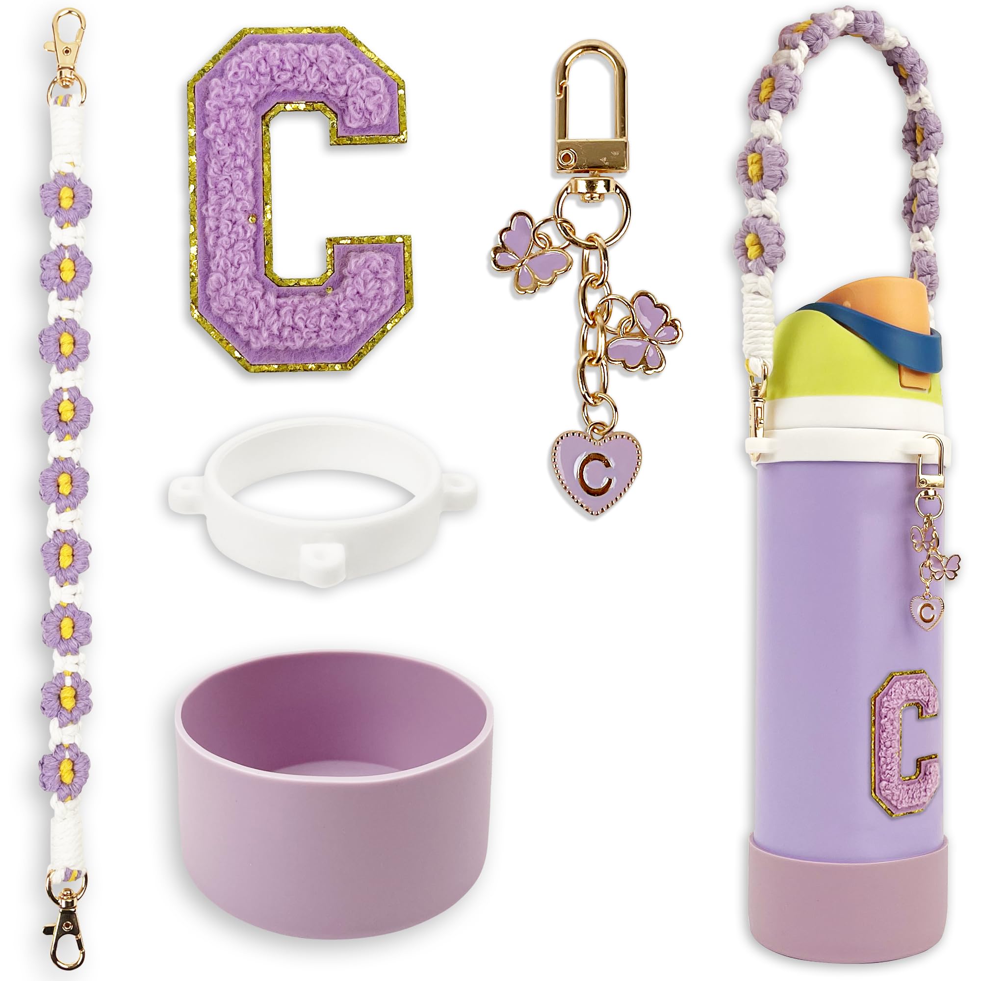 Photo 1 of Silicone Boot Cute Monogram Set Compatible with Owala Water Bottle 32 oz - Perfect Letter Owala Accessories for Owala Tumbler, Owala Free Sip, Pink Owala, Black Owala, owala coffee tumbler (Purple, C)