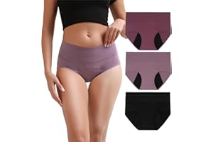 INNERSY Women's Period Underwear High Waisted Menstrual Cotton Leakproof Panties 3 Packs