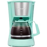 Holstein Housewares 5 Cup Drip Coffee Maker &ndash; Compact and User-Friendly with Auto Pause &amp; Serve, Reusable Filter, Measuring Spoon &amp; Glass Carafe, Office &amp; Dorm Use, Mint