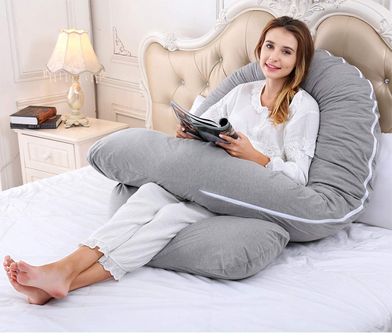 AngQi Full Body Support Pillow with Cool Jersey Cover - U Shaped Pregnancy Pillow - Maternity Body Pillow - Great for Anyone: Home & Kitchen