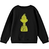 Bioworld The Grinch Half Body Menacing Smile Boy's Black Crew Neck Long Sleeve Sweatshirt