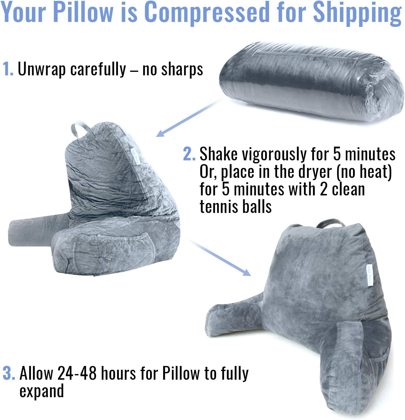 ComfortSpa Reading Pillow Bed Wedge Large Adult Backrest Lounge Cushion with Arms and Pockets | Back Support for Sitting Up in Bed/Couch for GERD Heartburn Bedrest: Home & Kitchen
