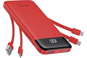 CHARMAST Portable Charger with Built in Cables, Portable Charger with Cords Wires Slim 10000mAh Travel Battery Pack 6 Outputs 3 Inputs 3A Fast Charging Power Bank for Samsung Google Pixel LG Moto iPhone iPad