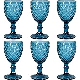 CHLJAR Vintage Wine Glasses Set of 6, 12 OZ Colored Glass Water Goblets, Embossed Floral Decorative Crystal Glass Cups Set, Dishwasher Safe, for Wedding, Party, Red Wine Glass, Bars, Restaurants