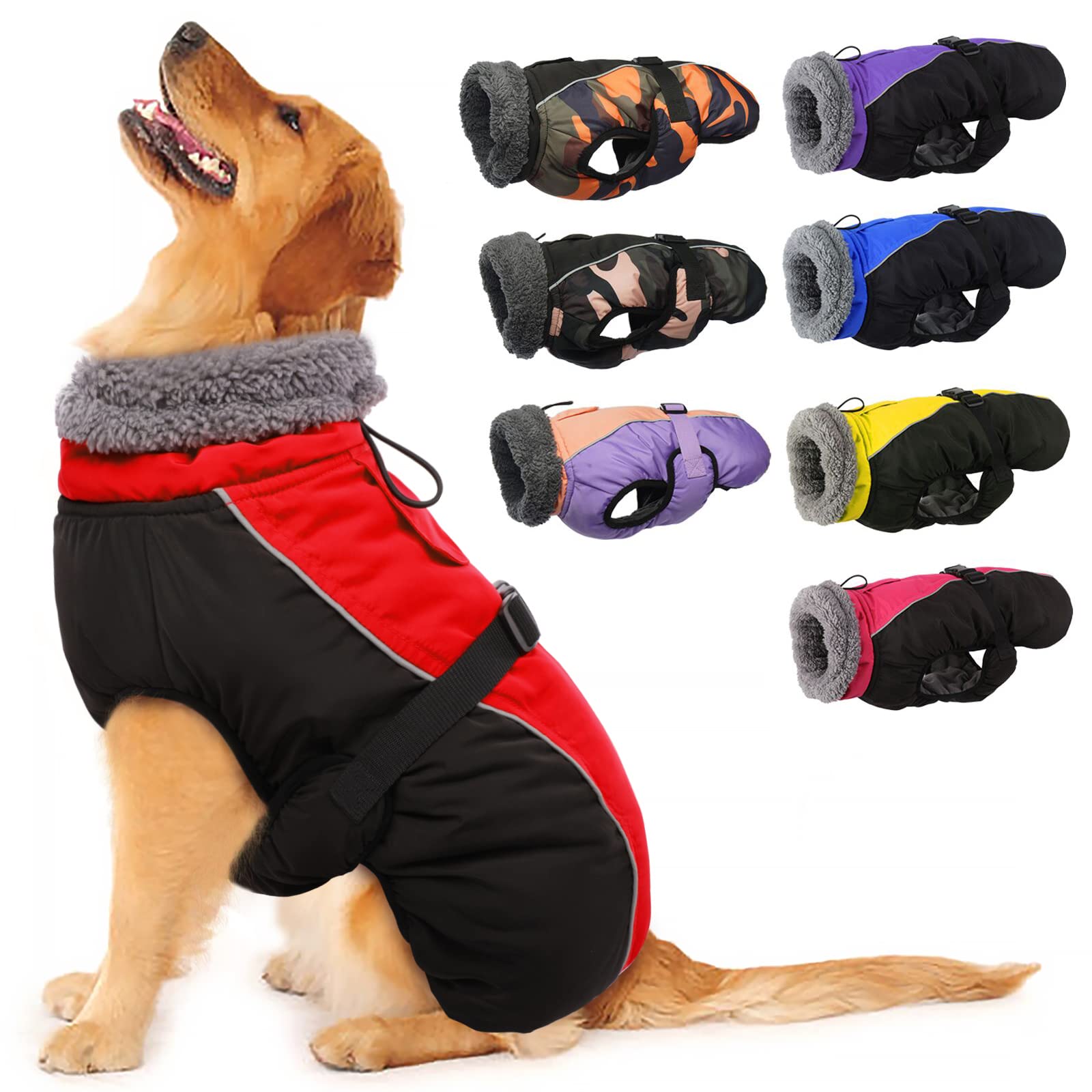 IECOii Extra Warm Dog Coat - Reflective Adjustable Dog Jacket with Buckle Fleece Turtleneck for Cold Weather - Soft Winter Coat for Small, Medium, Extra Large Dogs