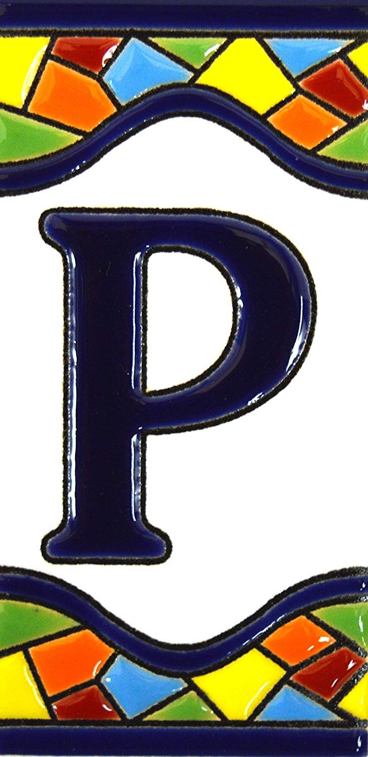 House letters 4 inch. Handpainted house letter tiles for signs, addresses and names. Address numbers for houses. House address numbers and letters. Design MOSAICO MEDIANO 4,29" x 2,13" (LETTER P)