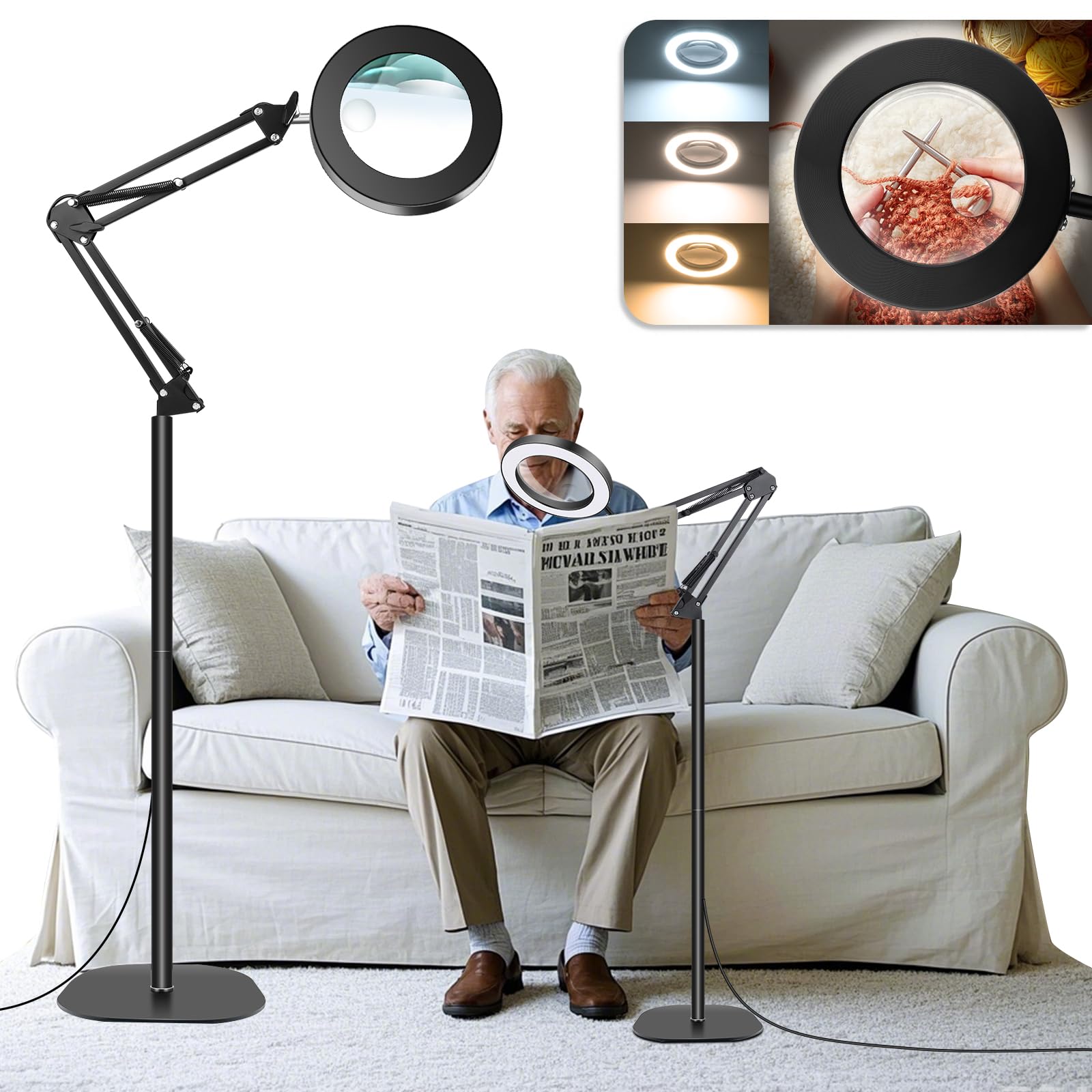 Photo 1 of 10X 30X Floor Magnifying Glass with Light and Stand, 72 LED Large Floor Magnifying Lamp, Magnifiers with Light for Close Work Reading Sewing Crafts