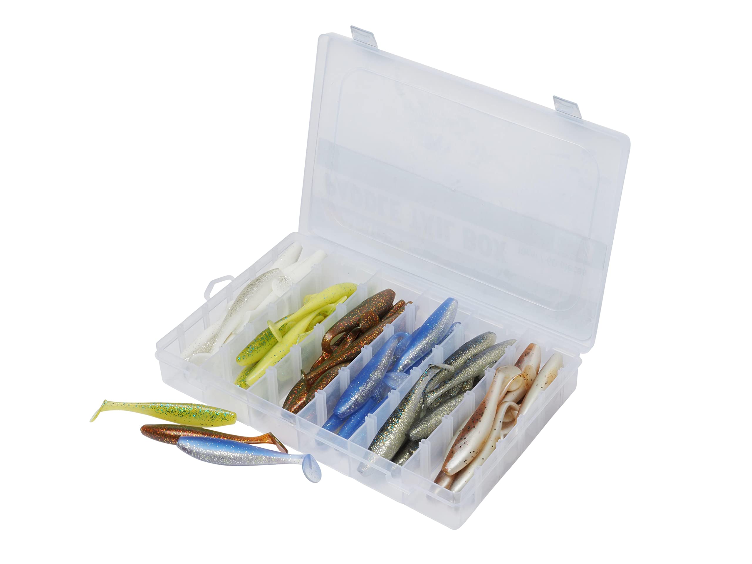 Abu Garcia Paddletail Soft Lure Kit, 60 Soft Baits Included in a Range of Fish-Catching Colours, Perfect for Perch, Pike and Zander, Great Swimming Action, Includes Tackle Box