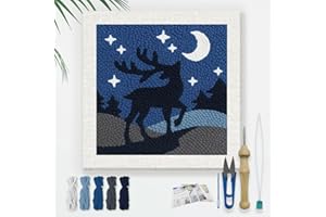 Doodlream Deer DIY Punch Needle Embroidery Kit for Adult Beginner, 9.4" Deer Punch Stitching Craft Set for Starter with Frame