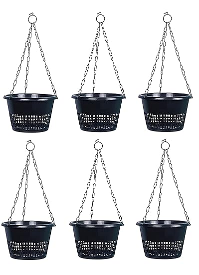 Florobasket Plastic Hanging Orchid Flower Pot for Home Gardening (Black, Standard)