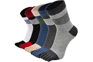 ZAKASA Men’s Toe Socks Cotton Five Finger Crew Socks Athletic Running Socks 5 Pack