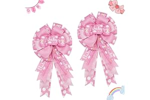 MONTEKIN Large Baby Shower Bows 20x11 Inch, 2 Pack Wired Burlap Wreath for Boy Girl, Big Tree Topper for Front Door Indoor Outdoor Spring Decoration (Pink)