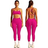 ABOCIW 2 Piece Workout Sets for Women Seamless Strappy Sports Bra V Scrunch Butt Lifting High Waist Leggings Gym Set