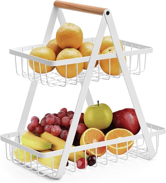 2Tier Fruit Basket, Metal Fruit Bowl Bread Baskets