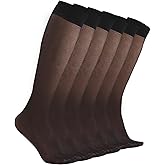 WAJIAFAR 6 Pairs Knee High Stockings for Women 20D Sheer Nylon Trouser Socks with Reinforced Toes
