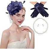 Ibeauti Fascinator Hats with Screentouch Lace Gloves Set for Women Tea Party Cocktail Wedding Derby Headwear Short Gloves