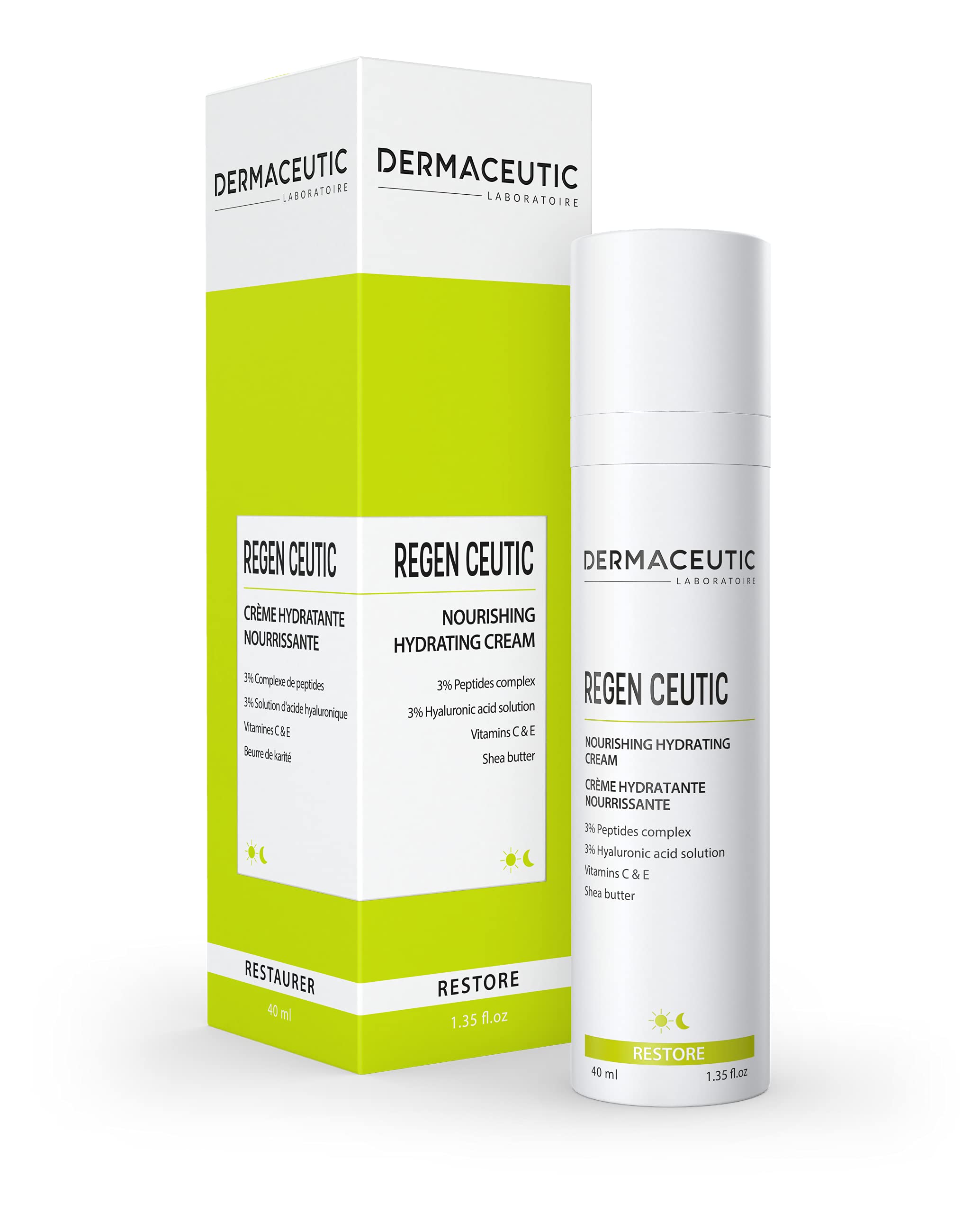 Dermaceutic Regen Ceutic - Skin Recovery Cream for sensitive and dehydrated skin - Skin repair cream with Hyaluronic acid, Peptides, Vitamin C and E and Shea butter - 40ml