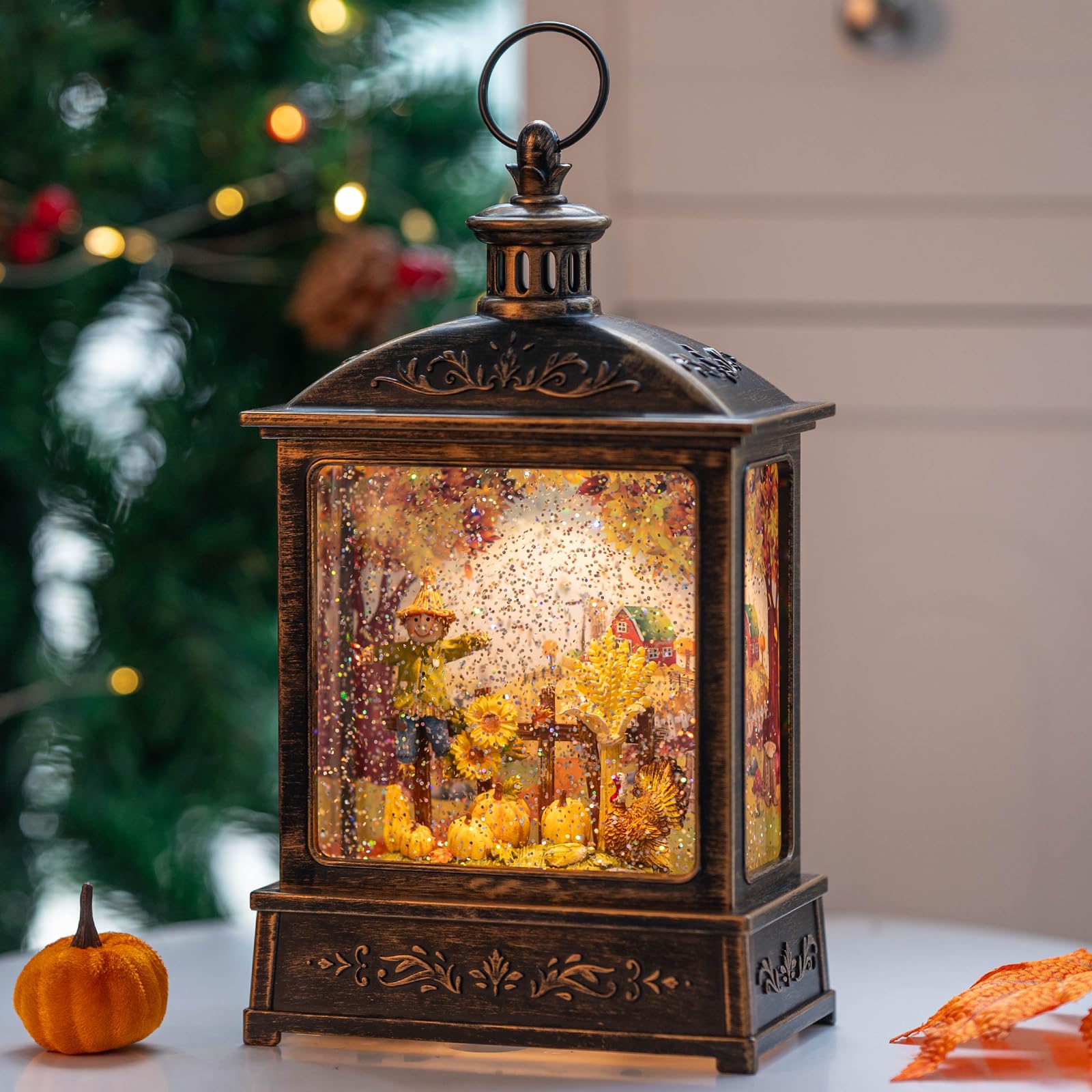 12.5'' Fall Snow Globe Lantern - Thanksgiving