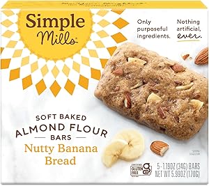 Simple Mills Almond Flour Soft Snack Bars, Nutty Banana, 1pk, 5ct, 1.19oz | Certified Gluten Free Breakfast Bars, Delightfull