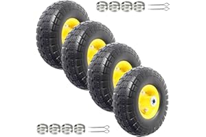 AR-PRO (4-Pack) 4.10/3.50-4" Flat Free Tire and Wheel - 10 Inch Solid Rubber Tires with 5/8" Bearings, 2.2" Offset Hub - Comp