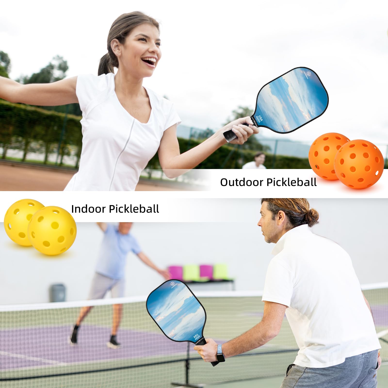 Pickleball Paddles, USAPA Approved Fiberglass Pickleball Set