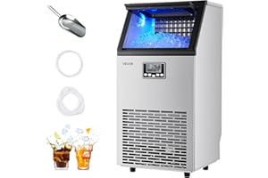 VEVOR Commercial Ice Maker Machine, 100 lbs/24h with 28Lbs Storage, 45 Cubes per Cycle, Stainless Steel Freestanding & Under Counter Ice Maker with LED Display & Self-Cleaning, for Home Bar Restaurant